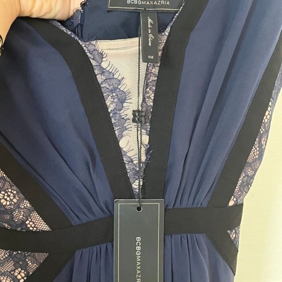 NWT BCBG MAXAZRIA Klarissa Gown, 100% Silk, Size 2, Navy Blue (new with tags) - Picture 3 of 10
